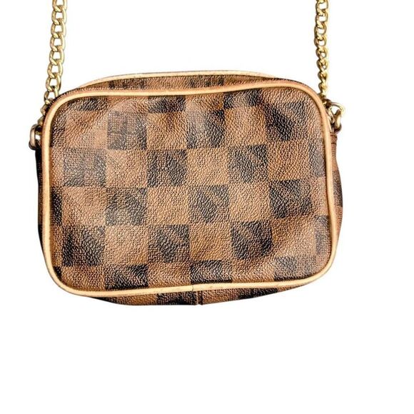 Michael Kors Neutral Brown Checked Signature Gold Accent Small Crossbody Bag - Picture 4 of 16